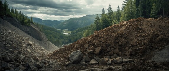 Obraz premium Soil Erosion and Ground Failure Triggered by Mining-Related Landslide with Rocks