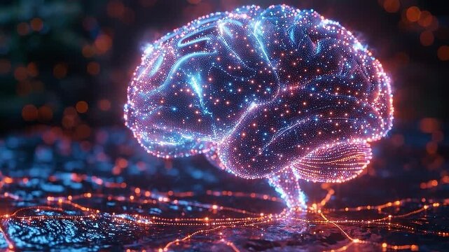 Mind's Illuminated Pathways: A captivating digital representation of the human brain, radiating with intricate glowing networks, symbolizing the boundless potential of thought, memory.