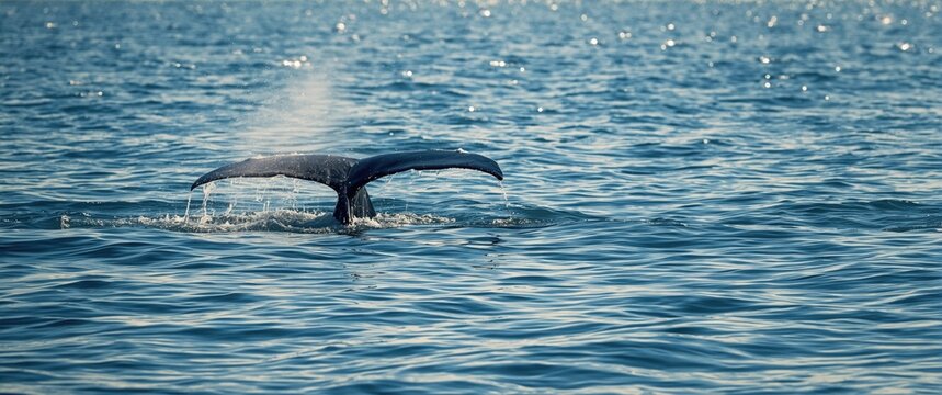 Tail flapping whale in the water
