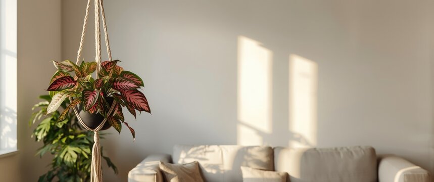 Prayers plant (Maranta leuconora) hanging in a plant hanger