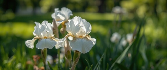 Close Shot White Irises Amidst
