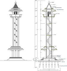 Vector sketch illustration silhouette design of architectural engineering drawing of mosque tower construction with dome for spreading the religion of Muslims  © achmad