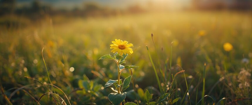 Beautiful Tridax procumbens or Mexican Daisy grass herb blooming along Thailand countryside roadsides appears fresh and lively