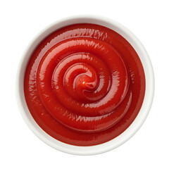 Swirled Tomato Ketchup Sauce in Bowl isolated on a transparent background