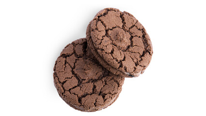 Fototapeta premium Chocolate brownie cookies with chocolate filling on a white background. High quality photo