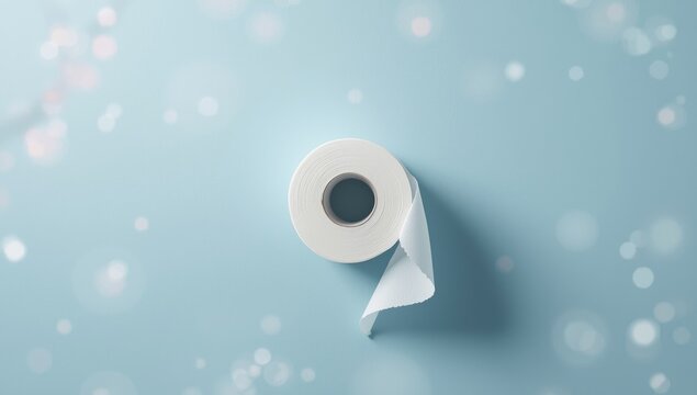 Bathroom hygiene focus, toilet paper roll with torn piece for cleanliness