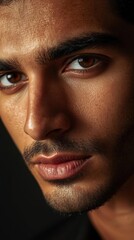 Obraz premium Close-up portrait of a Middle Eastern male model with cinematic lighting.
