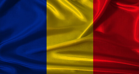 Obraz premium National flag of Romania with cloth texture. Romania flag with realistic texture background