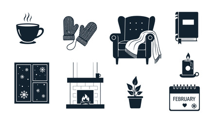 Cozy winter icons set for comfortable living space