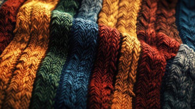 Colorful knit texture featuring vibrant braided yarn in rainbow hues