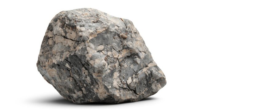 Isolated granite plutonic rock, intrusive igneous rock on white backdrop