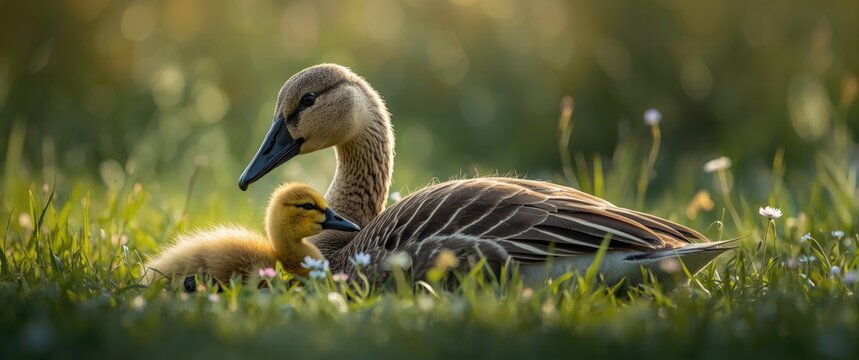 Mother goose and her baby in Kerala, India