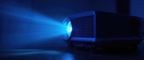 Projector for presentation captured in close-up with blue light tone