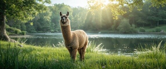 Obraz premium Alpaca and wild llama at the zoo
