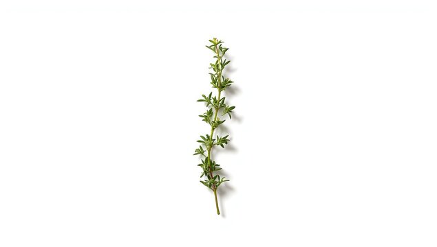Fresh thyme sprig set against a white backdrop, emphasizing herb preservation practices
