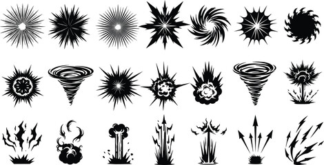 Collection of Black Explosions and Tornadoes Graphic Elements blast burst © MdZabed