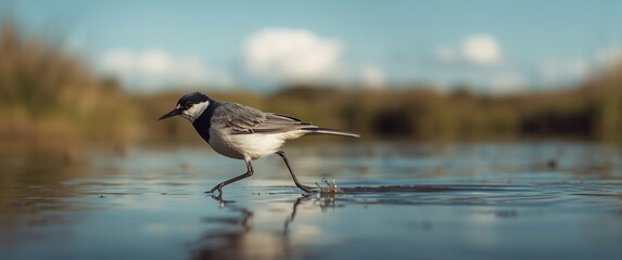 Norwich Norfolk: Pied White Wagtail on a stroll