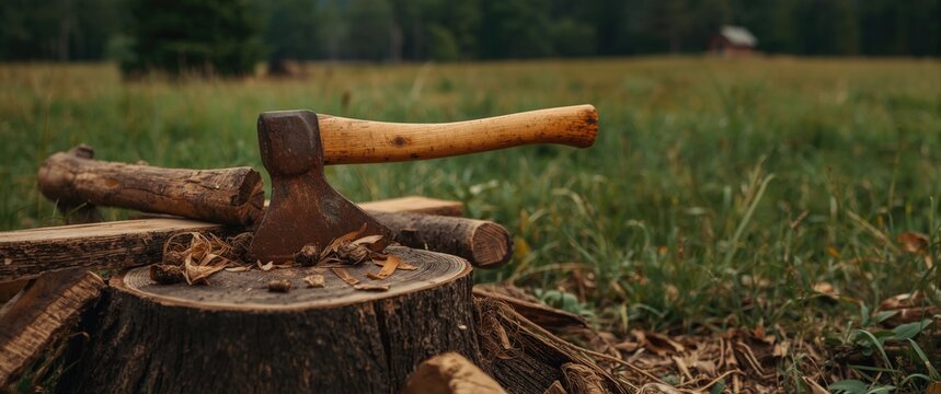 Axe stuck in the stump