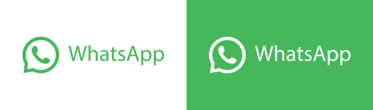 WhatsApp Logo with Text on Transparent and Green Background, Editorial Use Only