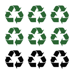 Obraz premium Recycling symbols in green and black colors on white background for eco-friendly concepts