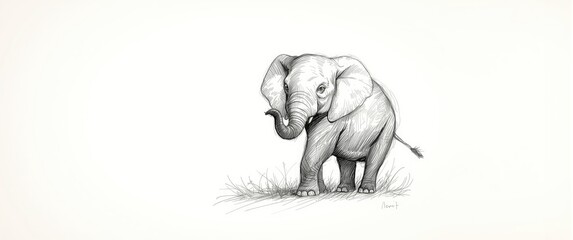 Fototapeta premium Elephant illustration in hand drawn sketch style, photo on white background (originals, no tracing)