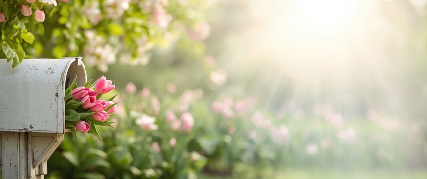 Mailbox Filled with Pink Tulips