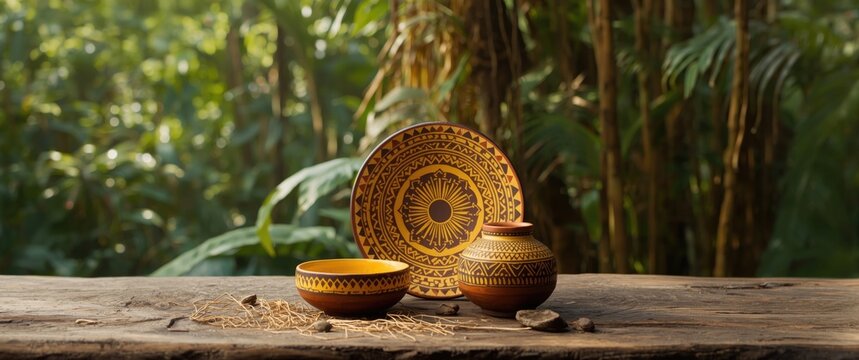 Home Decor from Amazonian Rainforest Indigenous Art with Yellow Clay Geometric Patterns