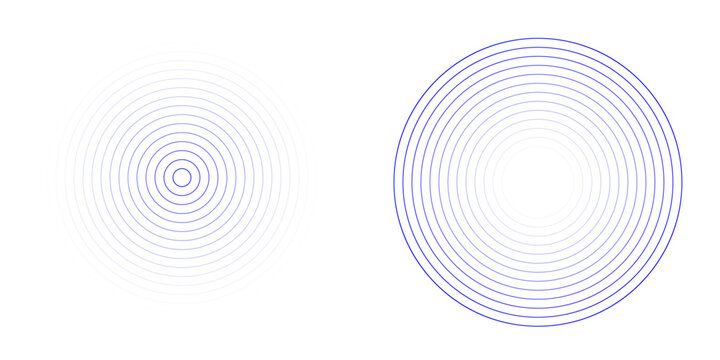 concentric circle line patterns, abstract radial rings isolated on transparent background. radar signal or sound wave ring