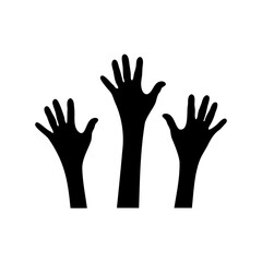 Fototapeta premium Three raised hands silhouette black and white illustration gesture