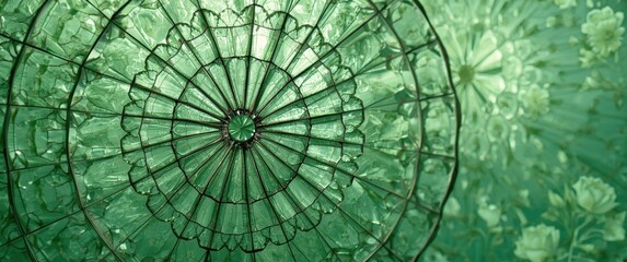 Decorative stained glass texture featuring a green hue and geometric repeating pattern for windows and doors