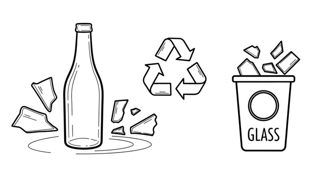 Broken Glass Bottle Recycling Concept Illustration.