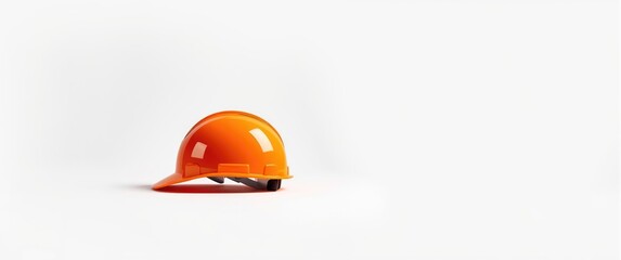 Orange work helmet seen from the side on a white background