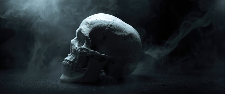Sculpture of a skull crafted from plaster