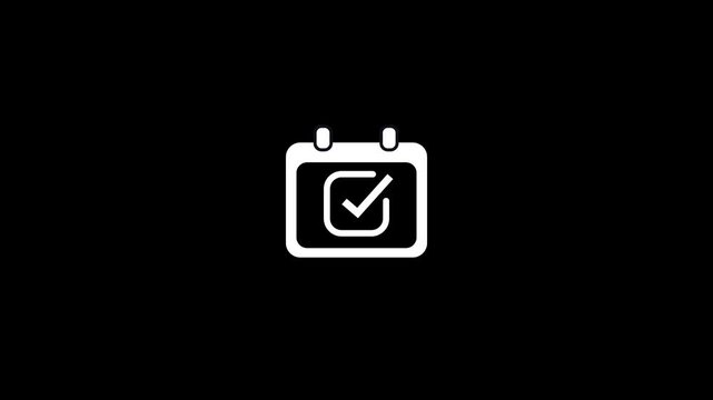White calendar icon with checkmark on black background date schedule