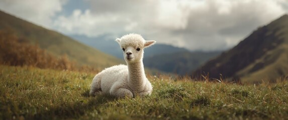Obraz premium Sleeping White Baby Alpaca in Cusco, Peru