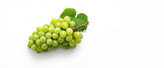 Fototapeta premium Overhead view of a bunch of green grapes with a white background in close-up