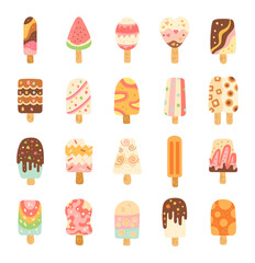 Ice cream stick set in scandinavian style featuring dessert assortment perfect creative projects showcasing cones bars snacks treats dairy cafe