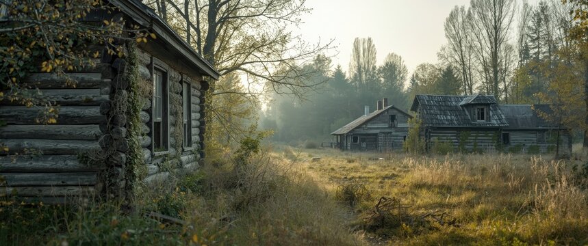 Zalissya Village Log House Exterior within Chernobyl Exclusion Zone, Ukraine