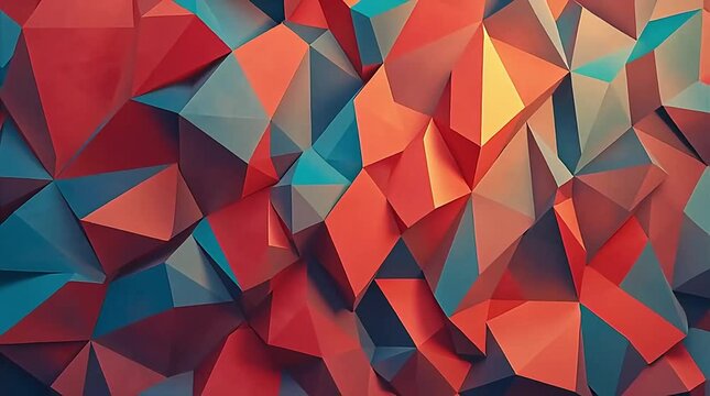 Vibrant 3D triangular pattern in blue and orange hues