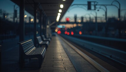 Bus terminal in low light with a soft focus, suitable for transit information layout