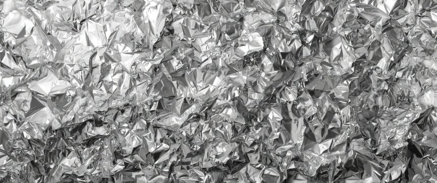 Shiny and tinted crumpled aluminium foil backdrop with faceted, textured appearance