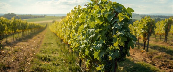Obraz premium Hambledon Vineyard, UK: Grape Vines Flourishing