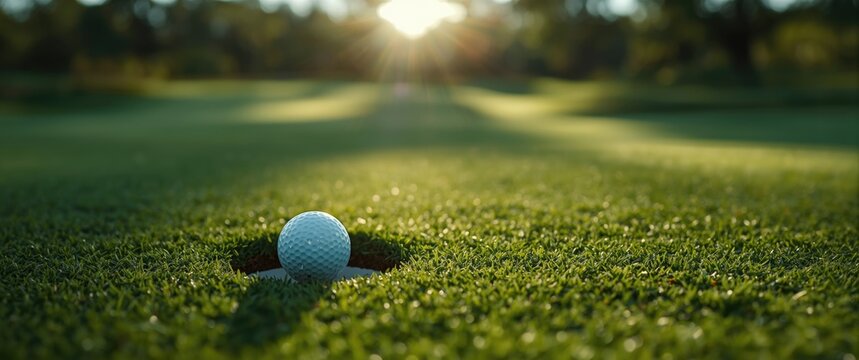 Close-up of golf ball next to the hole