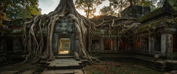 Naklejka premium Preah Khan roots in Cambodia Angkor Thom