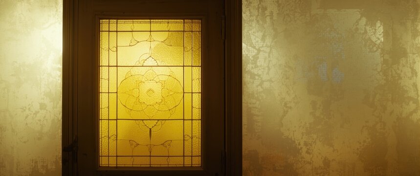Yellow frosted stained glass window from the 70s