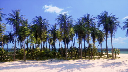 Fototapeta premium A row of palm trees sitting on top of a sandy beach