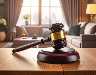 Judge gavel with book shelf symbolizing justice and law. Symbol for crime, judgement, legislation and judicial decisions. This image was artificially generated