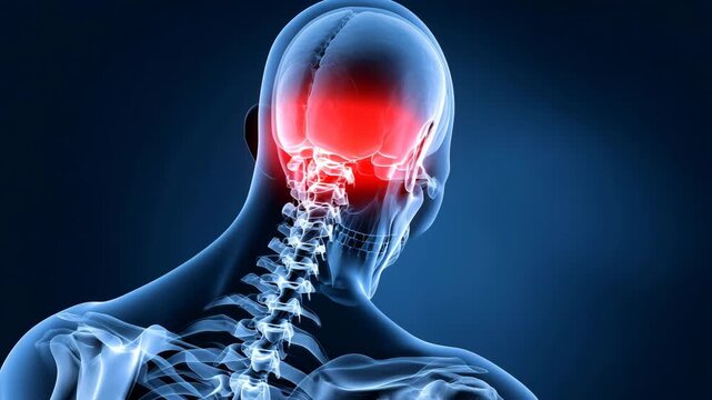 医療イメージ　頭痛で頭を押さえるようす