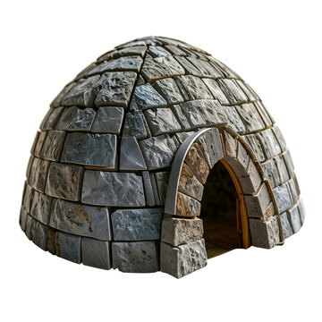 An igl is made out of rocks and few pieces of wood.