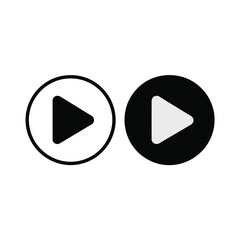 Black play button icon on white background with circular shape and triangle symbol